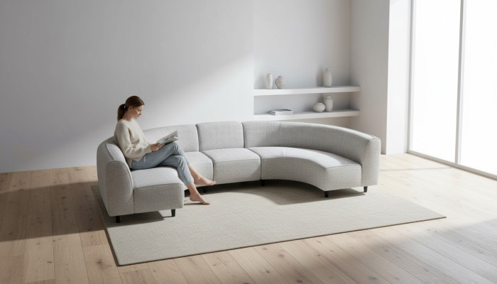 Półokrągły Narożnik Szary Zestaw Włókienniczy Sofy Kształt U Couch Modern New