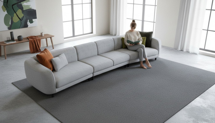 Szara sześcioosobowa kanapa do salonu tapicerowana sofa luksusowe designerskie meble