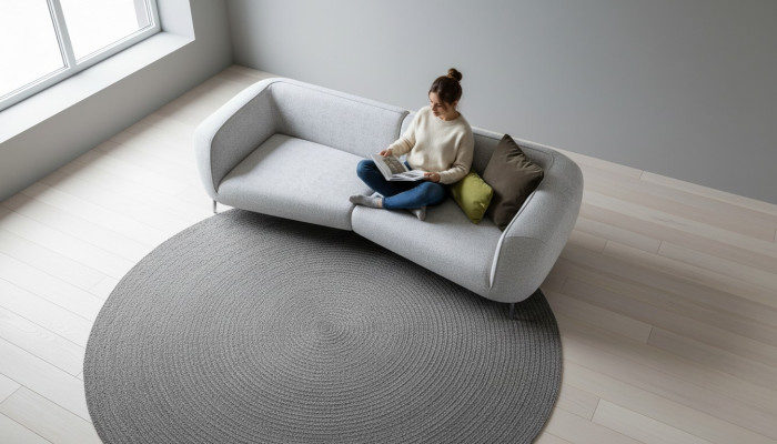 Designerska Sofa Szara Meble Tapicerowane Pokój Dzienny Nowoczesna Czteroosobowa Nowość