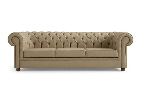 Beżowy Chesterfield Trzyosobowa Sofa Biurowa Sofy Tapicerowane Luksusowe Meble