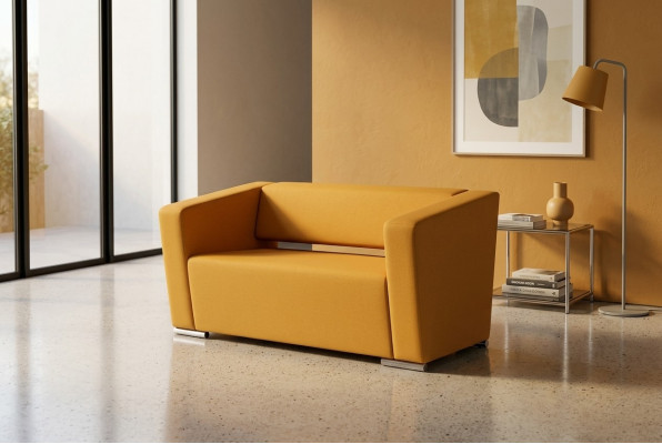 Żółta sofa, luksusowa dwumiejscowa kanapa, meble tekstylne do wnętrz biurowych