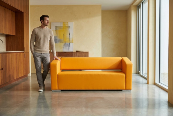 Pomarańczowa, trzyosobowa kanapa do nauki, luksusowa sofa tekstylna