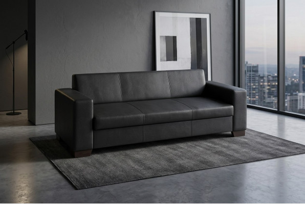 Czarna trzyosobowa sofa biurowa luksusowa kanapa meble tapicerowane