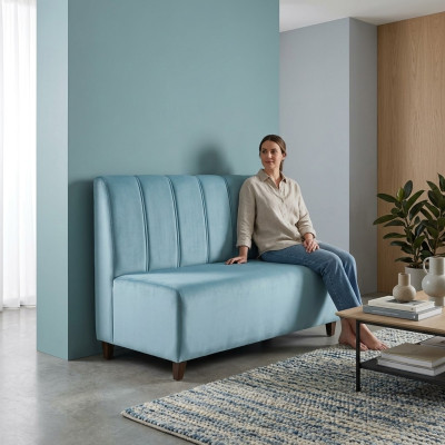 Niebieska dwumiejscowa sofa do nauki, tekstylna kanapa, nowoczesne meble do siedzenia