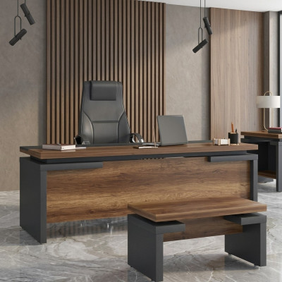 Brązowe Szare Biurko 220x90cm Luksusowe Biurko Gabinetowe Tabela