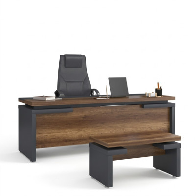 Brązowe Szare Biurko 220x90cm Luksusowe Biurko Gabinetowe Tabela