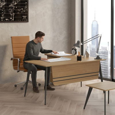Meble biurowe drewniane Biurko narożne Designerski stół roboczy Biuro Tabela