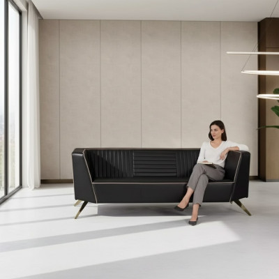 Designerska czarna tapicerowana sofa z tkaniny Meble do nauki Meble biurowe Kanapa