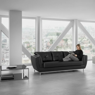 Czarna Kanapa Trzyosobowa Luksusowe Meble Nowoczesna Sofa Podkładka Skórzana Kanapa