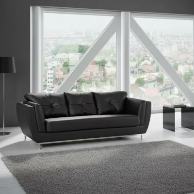 Czarna Kanapa Trzyosobowa Luksusowe Meble Nowoczesna Sofa Podkładka Skórzana Kanapa