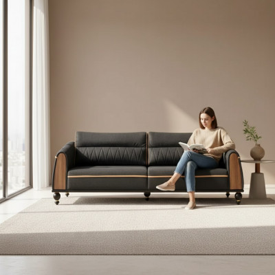 Czarna designerska sofa do gabinetu w stylu nowoczesnej trzyosobowej kanapy