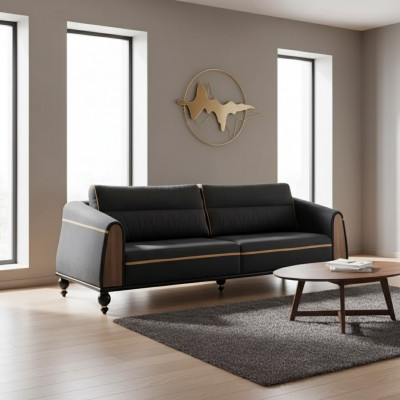 Czarna designerska sofa do gabinetu w stylu nowoczesnej trzyosobowej kanapy