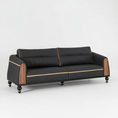 Czarna designerska sofa do gabinetu w stylu nowoczesnej trzyosobowej kanapy