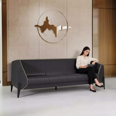 Czarna skórzana sofa Meble biurowe Salon Nowa kanapa Luksusowe sofy tapicerowane