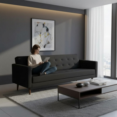 Czarny Sofa 3 miejsce do siedzenia Gabinet Włókienniczy Meble Couch Podkładka Materiał