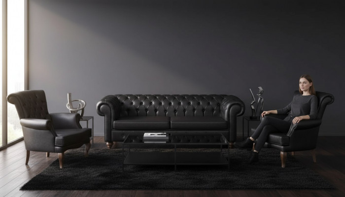 Zestaw sofowy Black Chesterfield Kompletny zestaw mebli biurowych Modern Meble