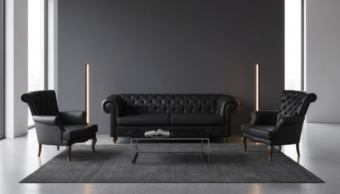 Zestaw sofowy Black Chesterfield Kompletny zestaw mebli biurowych Modern Meble