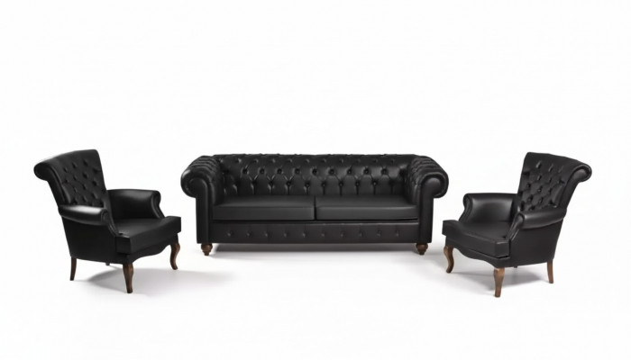 Zestaw sofowy Black Chesterfield Kompletny zestaw mebli biurowych Modern Meble