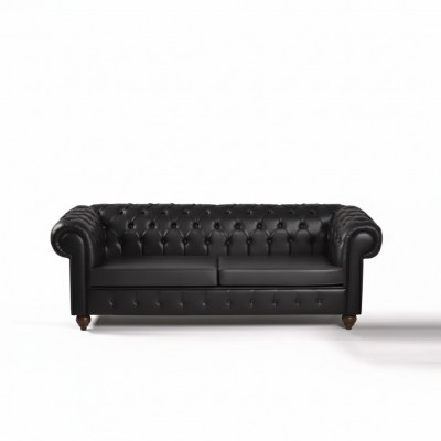 Trzyosobowa kanapa biurowa Black Chesterfield luksusowe miejsce do siedzenia