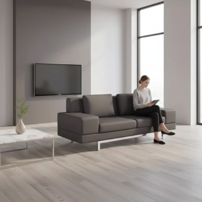 Szara Sofa Nowoczesna Trzyosobowa Kanapa Tapicerowana Meble Tekstylne