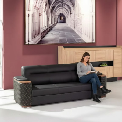 Meble biurowe Trzyosobowa kanapa Czarna luksusowa sofa tapicerowana Pokój do nauki Nowość