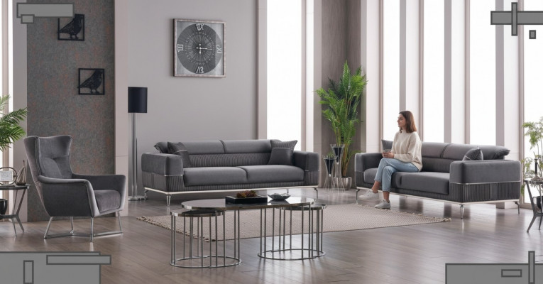 Luksusowy Zestaw sofowy 331 miejsce do siedzenia Zestaw do salonu Szara Sofa Włókienniczy Meble Nowe