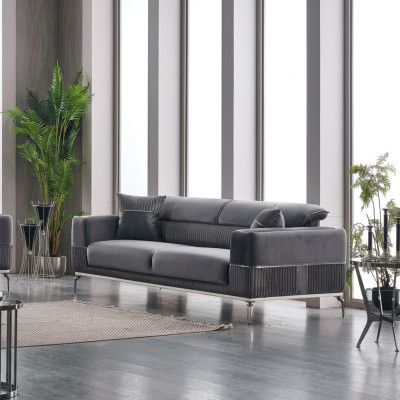 Szara Sofa 3 Siedziba Trzyosobowa Luksusowa Sofa Szare Meble Podkładka Włókienniczy Aksamit