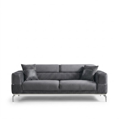 Szara Sofa 3 Siedziba Trzyosobowa Luksusowa Sofa Szare Meble Podkładka Włókienniczy Aksamit