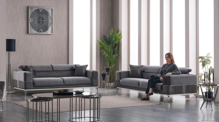 Szary Designer Couch Club Meble Kanapy 3+3 miejsce do siedzenia Podkładka 230cm Sofy