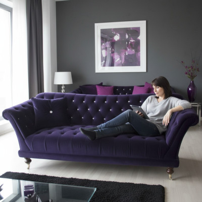 Chesterfield 3-osobowa elegancka sofa tekstylna Luksusowa niebieska sofa
