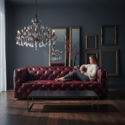 Sofa Chesterfield 3 miejsce do siedzenia Sofa skórzana Kanapa Sofa tapicerowana Bordo Sofy Skóra