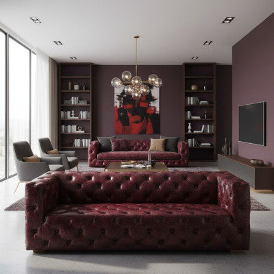 Sofa Chesterfield 3 miejsce do siedzenia Sofa skórzana Kanapa Sofa tapicerowana Bordo Sofy Skóra