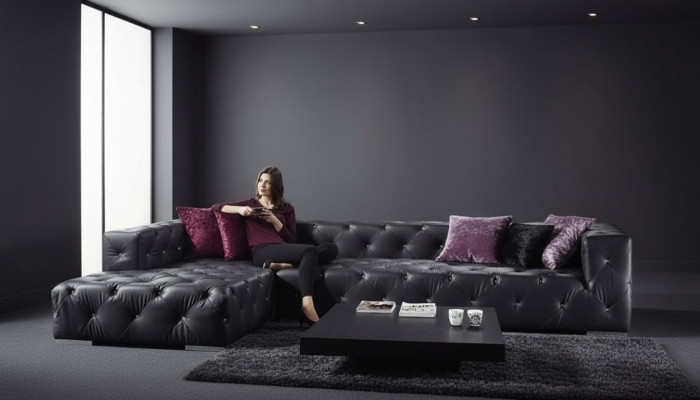 Narożnikowa kanapa w kształcie litery L Chesterfield luksusowa sofa czarna kanapa skórzana sofa