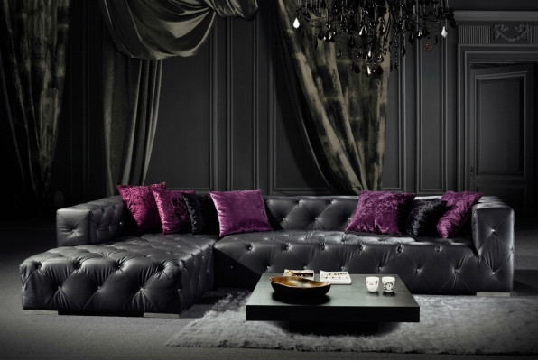 Narożnikowa kanapa w kształcie litery L Chesterfield luksusowa sofa czarna kanapa skórzana sofa