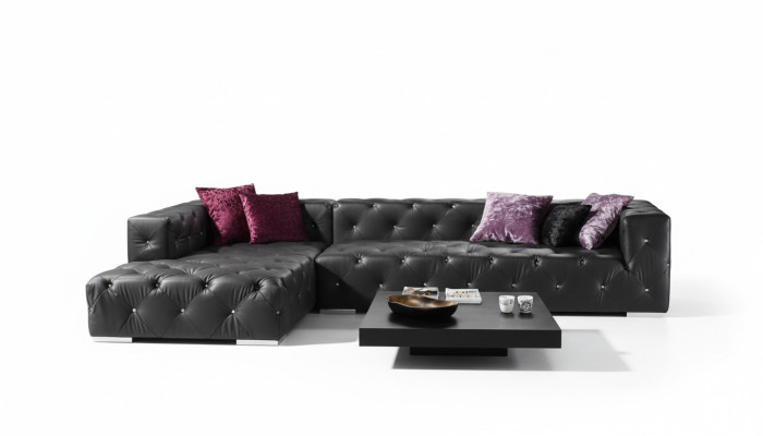 Narożnikowa kanapa w kształcie litery L Chesterfield luksusowa sofa czarna kanapa skórzana sofa
