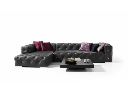 Narożnikowa kanapa w kształcie litery L Chesterfield luksusowa sofa czarna kanapa skórzana sofa