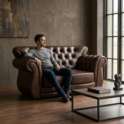 Sofa Chesterfield Luxury Couch 2 miejsca do siedzenia Sofy Brown Leather Sofa Couches