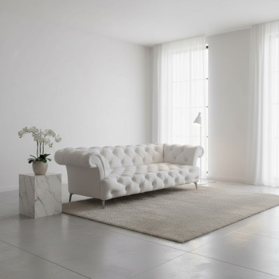 Sofa Chesterfield 3 miejsce do siedzenia luksusowa kanapa sztuczna skóra sofy Biała skórzana sofa