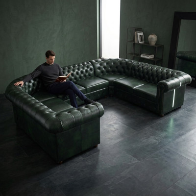Chesterfield Narożnikowa kanapa Skórzana sofa w kształcie litery U Narożne sofy Skóra Couch Modern New