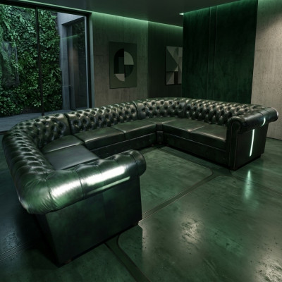 Chesterfield Narożnikowa kanapa Skórzana sofa w kształcie litery U Narożne sofy Skóra Couch Modern New