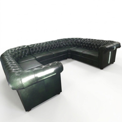 Chesterfield Narożnikowa kanapa Skórzana sofa w kształcie litery U Narożne sofy Skóra Couch Modern New