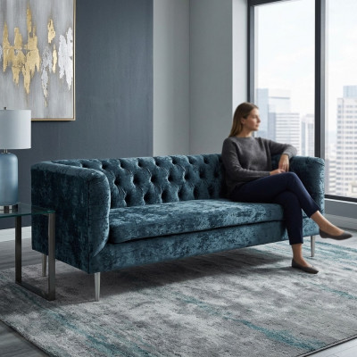 Luksusowa Sofa Chesterfield 3 miejsce do siedzenia Couch Włókienniczy Nowoczesne Sofy Blue Turkus