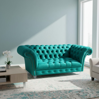 Chesterfield Luxury Sofa 2 miejsce do siedzenia Włókienniczy Couch Blue Sofas Green Couches