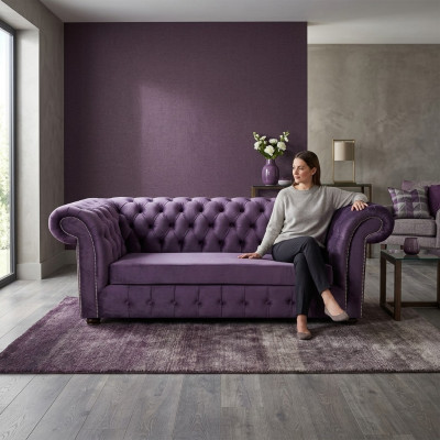 Sofa Chesterfield Sofy Trzyosobowe Kanapa Podkładka Włókienniczy Fioletowe Kanapy Aksamit