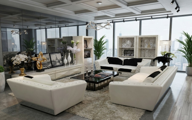 Zestaw sofowy Chesterfield 3+2+1 miejsce do siedzenia Fotel Sofa Skóra z Ponyfell