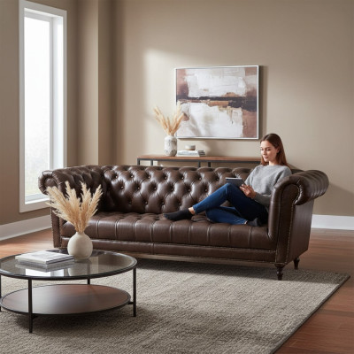 Sofa 4 miejsce do siedzenia Chesterfield Couch Luksusowa Sofa Skórzana 245cm Meble