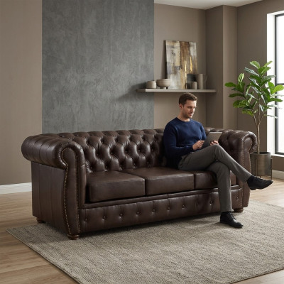 Sofa Chesterfield Sofa skórzana Sofa 3 miejsce do siedzenia Oryginalne brązowe sofy