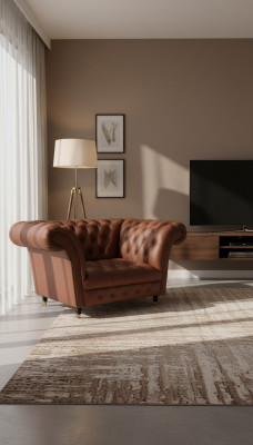 Luksusowy Chesterfield Fotel Skóra Siedziba Lounge Fotel s Brown Modern