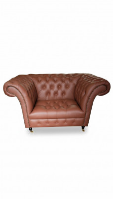 Luksusowy Chesterfield Fotel Skóra Siedziba Lounge Fotel s Brown Modern