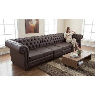 Chesterfield Duża Sofa Kanapy Skórzana Sofa xxl Duże Sofy Brązowa Kanapa 6 miejsc do siedzenia